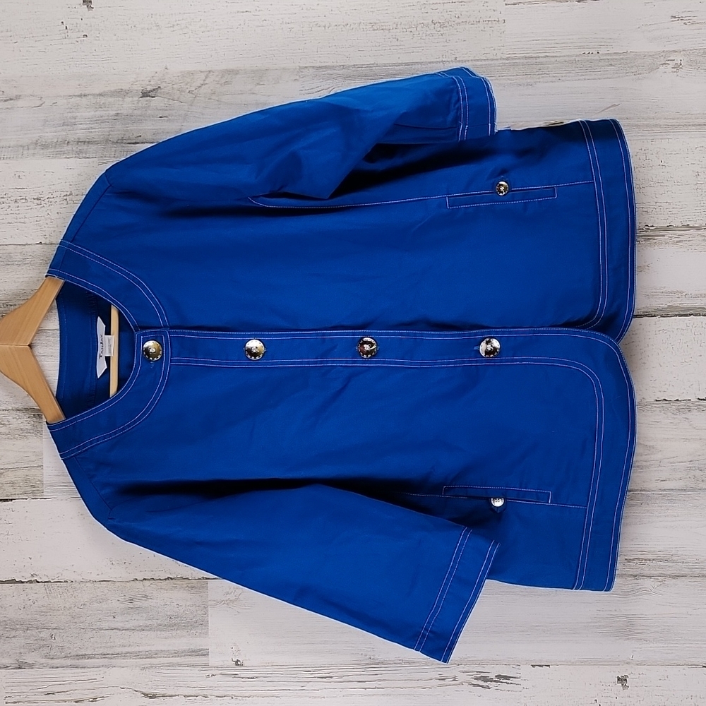 TanJay peacock blue button up jacket blazer 3/4 sleeve Size 16 NWT